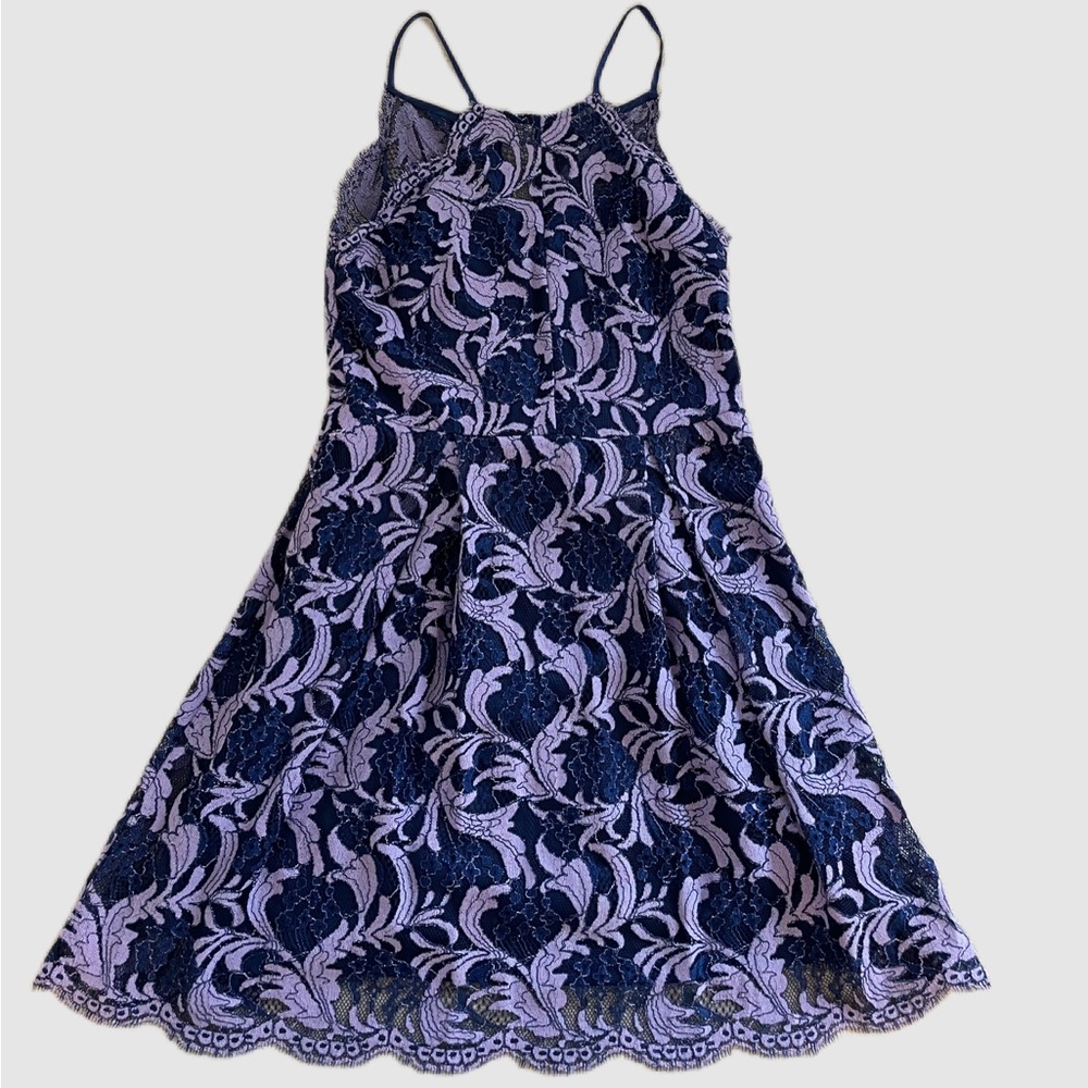 Navy and purple lace dress
